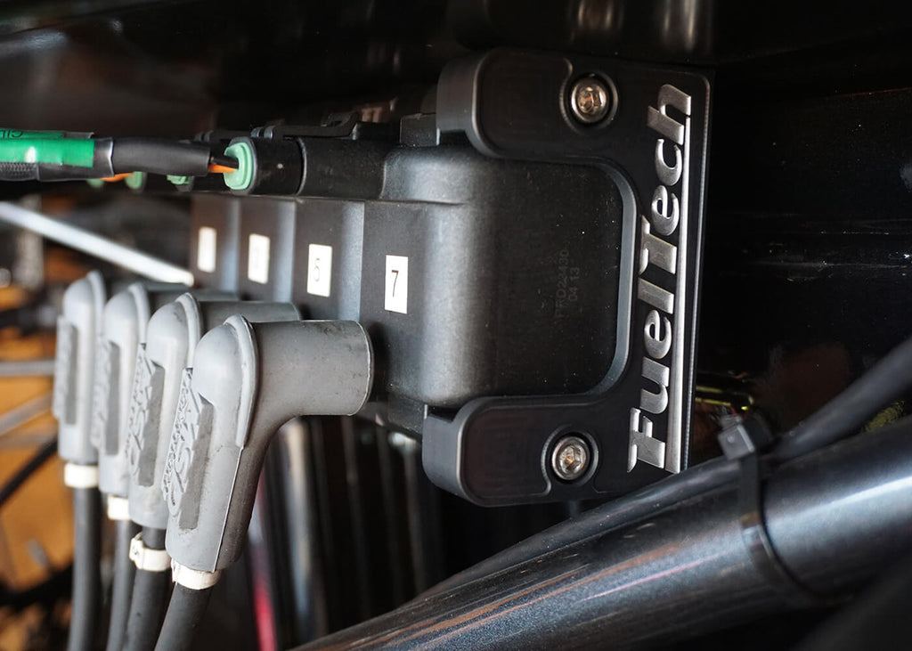 FuelTech CDI coil bracket with coils installed