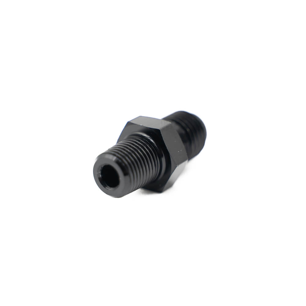 FuelTech black anodized -4AN to NPT fitting side view