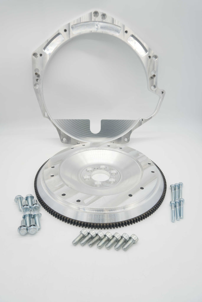 LS billet adapter plate mounted to Dodge Ram ZF 8HP transmission bellhousing